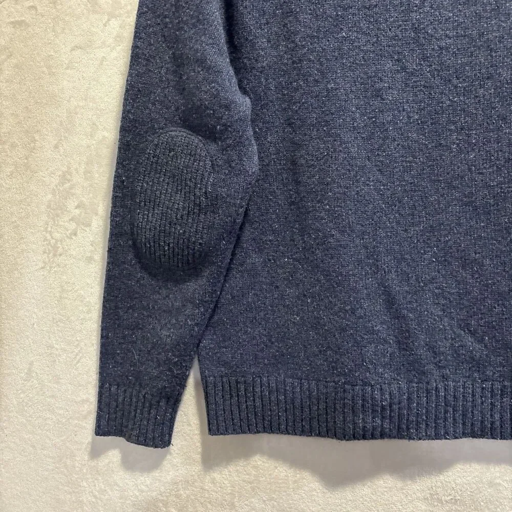 LL Bean Shetland Wool Shawl Collar Sweater Men's Size Large Blue Elbow Patches
